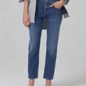 Citizens Of Humanity Emerson Mid-Rise Medium-Blue Straight Leg Cropped Jeans